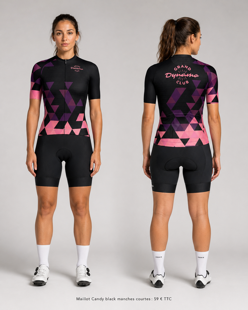 Maillot Candy Black manches courtes — porté, face et dos